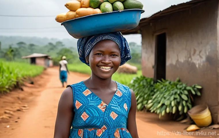 라이베리아의 가사노동 문화와 역할 분배 - **Prompt 1: A Resilient Liberian Woman's Day**
    A vibrant, medium-shot portrait of a determined L...