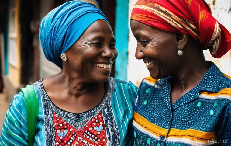 라이베리아에서 현지인과 소통하는 법 - The Heartfelt Greeting in Monrovia**
Prompt: A vibrant, close-up shot capturing a genuine, warm inte...