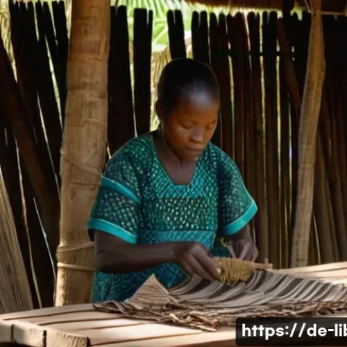 Home 32 라이베리아의 전통 공예품과 직물 - A detailed scene of a Liberian artisan workshop showcasing traditional barkcloth production: a skill...