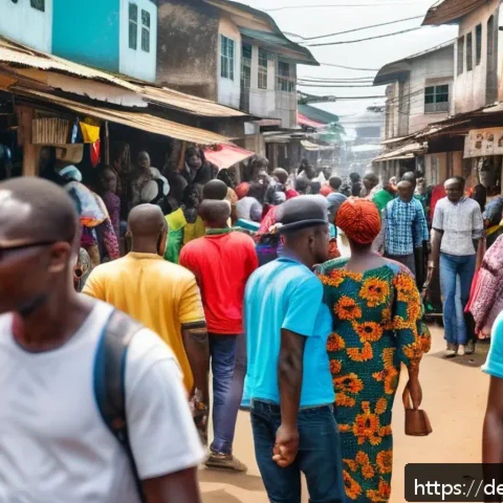 라이베리아에서 사용할 수 있는 통신사 및 SIM 카드 - A bustling Monrovia street scene showcasing modern urban life in Liberia, with people using smartpho...