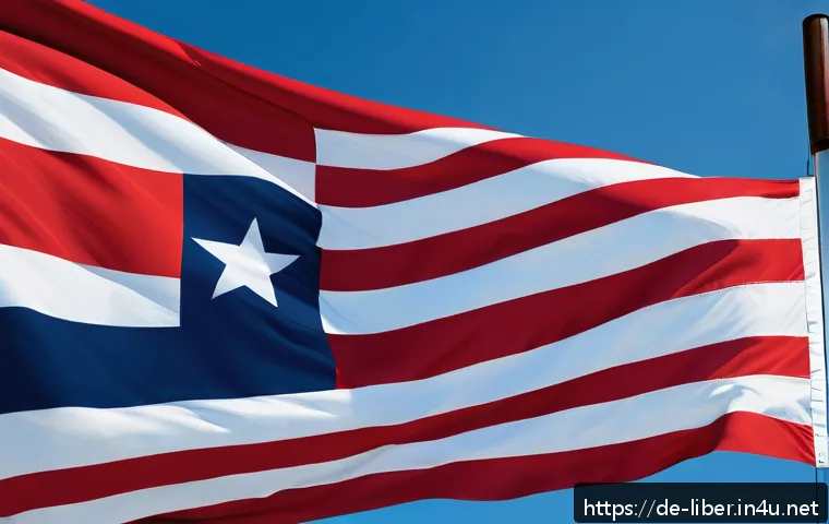 라이베리아 국기 의미 - A highly detailed, realistic illustration of the Liberian national flag waving gently in the wind ag...
